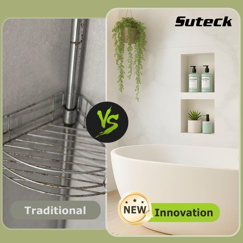 Suteck 32" x 16" Double Shelf Shower Niche Ready for Tile Waterproof Leak-Proof Bathroom Indoor Recessed Niche Storage Washing Toiletries Bottles - Image 3